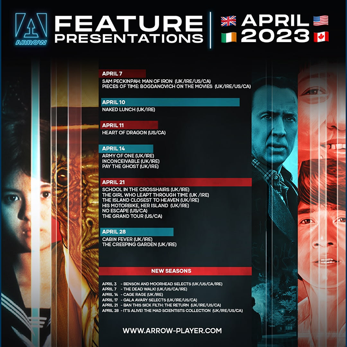 ARROW cult cinema lineup for April 2023 Image Alt Tags: ARROW cult cinema, April 2023 lineup, classic and cutting edge movies Image caption: Arrow Video offers a diverse selection of cult cinema for its ARROW platform in April 2023.