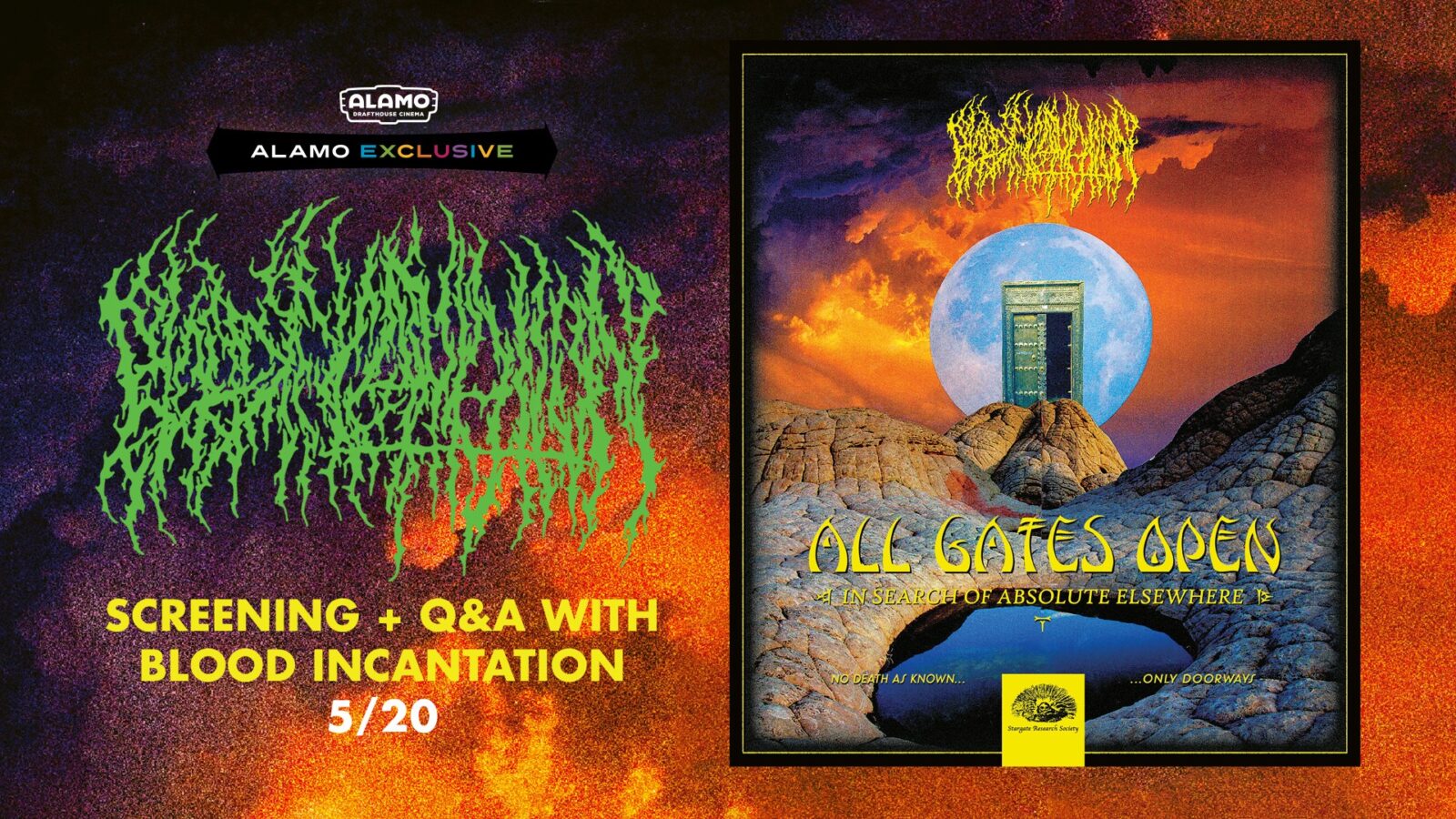 Blood Incantation All Gates Open documentary — key art for Alamo Drafthouse nationwide screening May 20, 2026